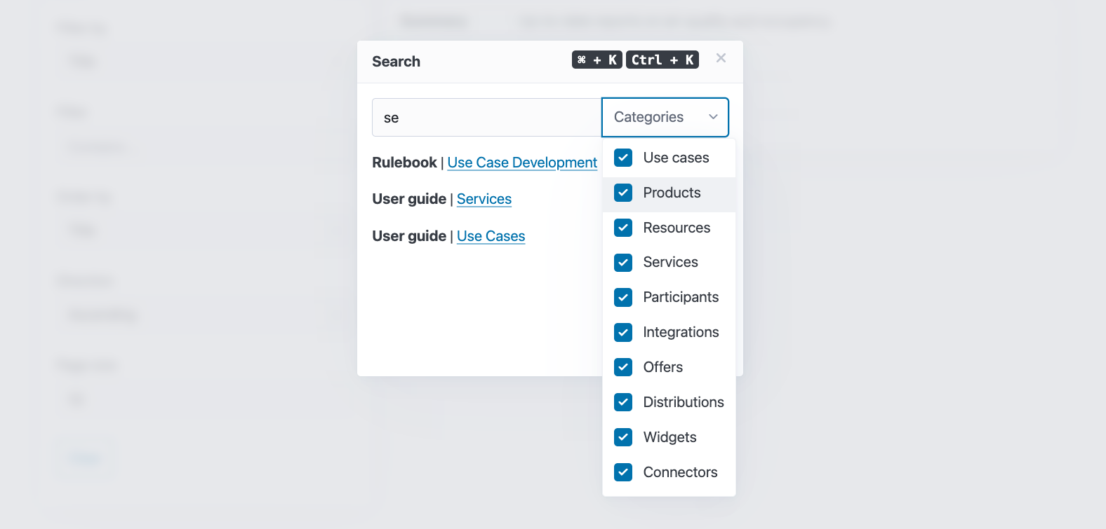 search modal